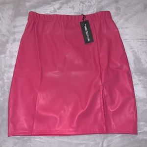 NWT Prettylittlething Hot Pink Faux Leather Split Front Mini Skirt